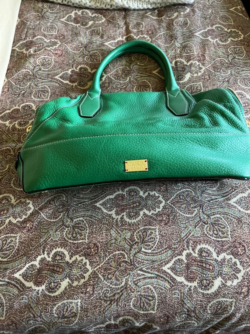 Green Leather Top-Handle Women's Satchel - Gold Plate Detail